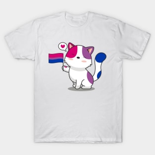 Cute Cat Holding Bisexual Pride Flag T-Shirt